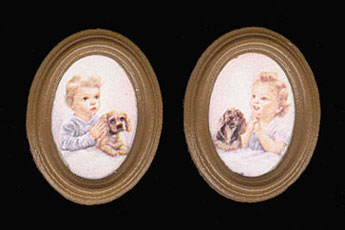 Dollhouse Miniature Pals At Prayer/Br Oval 2 Pc